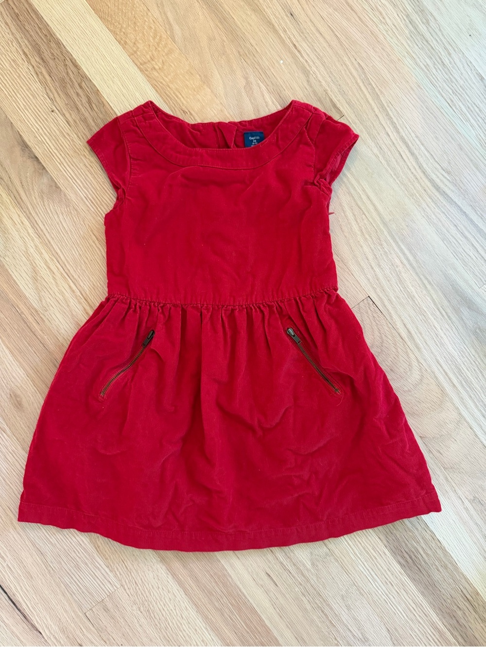 GAP Red Corduroy Short Sleeve Dress with Zip Pockets
